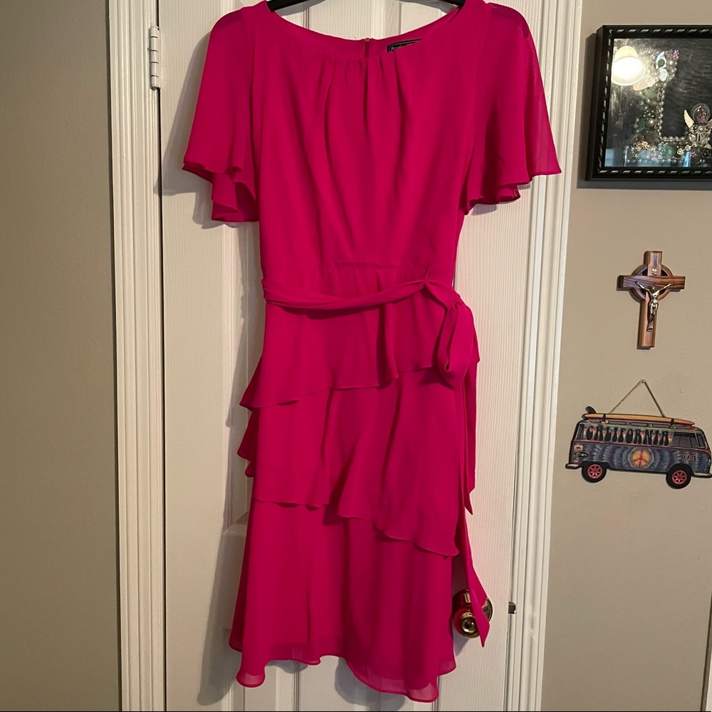 Pink tiered belted dress